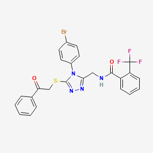 molecular formula C25H18BrF3N4O2S B2369758 N-[[4-(4-bromophenyl)-5-phenacylsulfanyl-1,2,4-triazol-3-yl]methyl]-2-(trifluoromethyl)benzamide CAS No. 389071-02-7