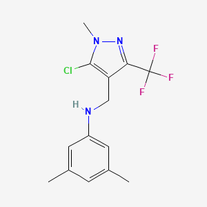 molecular formula C14H15ClF3N3 B2369762 N-{[5-chloro-1-methyl-3-(trifluoromethyl)-1H-pyrazol-4-yl]methyl}-3,5-dimethylaniline CAS No. 956204-33-4
