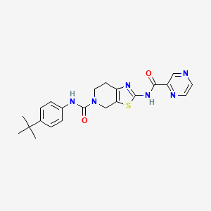 molecular formula C22H24N6O2S B2369764 N-(4-(tert-butyl)phenyl)-2-(pyrazine-2-carboxamido)-6,7-dihydrothiazolo[5,4-c]pyridine-5(4H)-carboxamide CAS No. 1351634-32-6