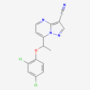 molecular formula C15H10Cl2N4O B2369773 7-[1-(2,4-Dichlorophenoxy)ethyl]pyrazolo[1,5-a]pyrimidine-3-carbonitrile CAS No. 338394-50-6