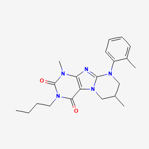 molecular formula C21H27N5O2 B2369794 3-butyl-1,7-dimethyl-9-(o-tolyl)-6,7,8,9-tetrahydropyrimido[2,1-f]purine-2,4(1H,3H)-dione CAS No. 877617-98-6