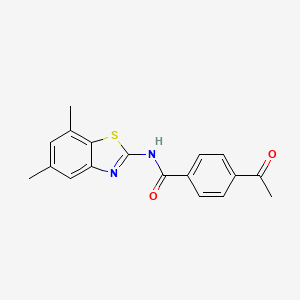 molecular formula C18H16N2O2S B2369818 4-acetyl-N-(5,7-dimethyl-1,3-benzothiazol-2-yl)benzamide CAS No. 912763-71-4