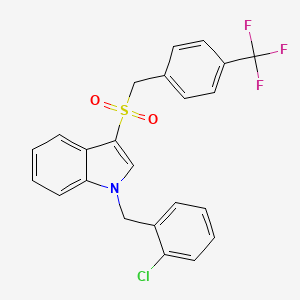 molecular formula C23H17ClF3NO2S B2369852 1-(2-chlorobenzyl)-3-((4-(trifluoromethyl)benzyl)sulfonyl)-1H-indole CAS No. 850933-21-0