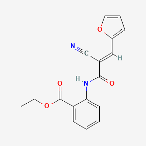 molecular formula C17H14N2O4 B2369854 (E)-ethyl 2-(2-cyano-3-(furan-2-yl)acrylamido)benzoate CAS No. 314259-95-5