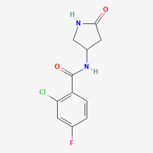 molecular formula C11H10ClFN2O2 B2369855 2-氯-4-氟-N-(5-氧代吡咯烷-3-基)苯甲酰胺 CAS No. 1351595-25-9