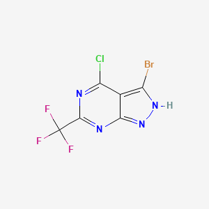 molecular formula C6HBrClF3N4 B2369859 3-bromo-4-chloro-6-(trifluoromethyl)-1H-pyrazolo[3,4-d]pyrimidine CAS No. 1696992-79-6