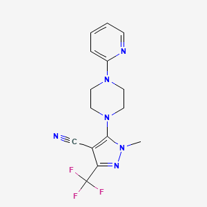 molecular formula C15H15F3N6 B2369881 1-methyl-5-[4-(2-pyridinyl)piperazino]-3-(trifluoromethyl)-1H-pyrazole-4-carbonitrile CAS No. 324009-11-2