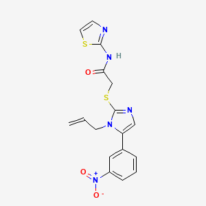 molecular formula C17H15N5O3S2 B2369901 2-((1-allyl-5-(3-nitrophenyl)-1H-imidazol-2-yl)thio)-N-(thiazol-2-yl)acetamide CAS No. 1235361-83-7