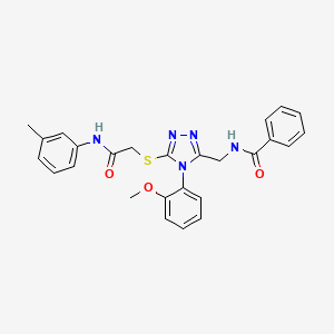 molecular formula C26H25N5O3S B2369902 N-((4-(2-methoxyphenyl)-5-((2-oxo-2-(m-tolylamino)ethyl)thio)-4H-1,2,4-triazol-3-yl)methyl)benzamide CAS No. 393839-69-5