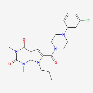 molecular formula C22H26ClN5O3 B2369903 6-(4-(3-chlorophenyl)piperazine-1-carbonyl)-1,3-dimethyl-7-propyl-1H-pyrrolo[2,3-d]pyrimidine-2,4(3H,7H)-dione CAS No. 1021059-47-1