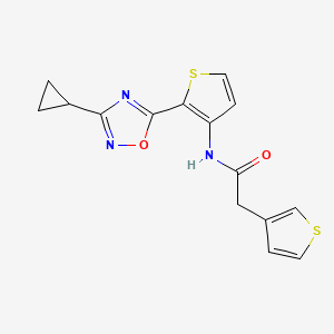 molecular formula C15H13N3O2S2 B2369906 N-(2-(3-cyclopropyl-1,2,4-oxadiazol-5-yl)thiophen-3-yl)-2-(thiophen-3-yl)acetamide CAS No. 1798673-84-3