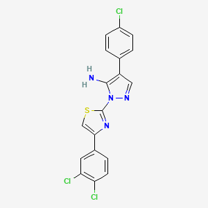 molecular formula C18H11Cl3N4S B2369916 4-(4-Chlorophenyl)-2-[4-(3,4-dichlorophenyl)-1,3-thiazol-2-yl]pyrazol-3-amine CAS No. 957002-78-7