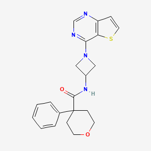 molecular formula C21H22N4O2S B2369934 4-Phenyl-N-(1-thieno[3,2-d]pyrimidin-4-ylazetidin-3-yl)oxane-4-carboxamide CAS No. 2380185-36-2