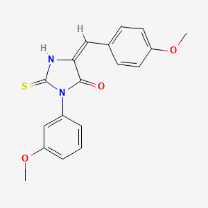 molecular formula C18H16N2O3S B2369946 (5E)-5-(4-methoxybenzylidene)-3-(3-methoxyphenyl)-2-thioxoimidazolidin-4-one CAS No. 725710-49-6