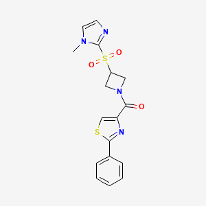 molecular formula C17H16N4O3S2 B2369969 (3-((1-methyl-1H-imidazol-2-yl)sulfonyl)azetidin-1-yl)(2-phenylthiazol-4-yl)methanone CAS No. 2320681-06-7