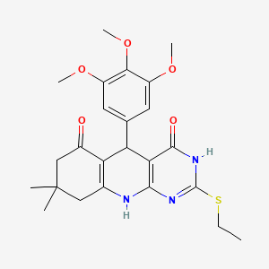 molecular formula C24H29N3O5S B2369995 2-(ethylthio)-8,8-dimethyl-5-(3,4,5-trimethoxyphenyl)-7,8,9,10-tetrahydropyrimido[4,5-b]quinoline-4,6(3H,5H)-dione CAS No. 537044-43-2