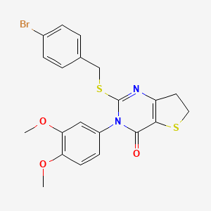 molecular formula C21H19BrN2O3S2 B2370019 2-((4-bromobenzyl)thio)-3-(3,4-dimethoxyphenyl)-6,7-dihydrothieno[3,2-d]pyrimidin-4(3H)-one CAS No. 877656-18-3