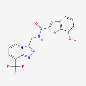 molecular formula C18H13F3N4O3 B2370052 7-甲氧基-N-((8-(三氟甲基)-[1,2,4]三唑并[4,3-a]吡啶-3-基)甲基)苯并呋喃-2-甲酰胺 CAS No. 2034327-87-0
