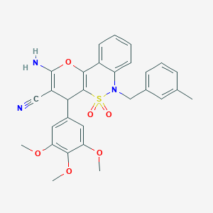 molecular formula C29H27N3O6S B2370096 2-Amino-6-(3-methylbenzyl)-4-(3,4,5-trimethoxyphenyl)-4,6-dihydropyrano[3,2-c][2,1]benzothiazine-3-carbonitrile 5,5-dioxide CAS No. 893298-11-8