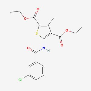 molecular formula C18H18ClNO5S B2370103 Diethyl 5-[(3-chlorobenzoyl)amino]-3-methylthiophene-2,4-dicarboxylate CAS No. 355003-81-5