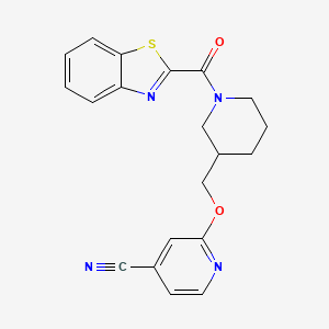molecular formula C20H18N4O2S B2370104 2-[[1-(1,3-Benzothiazole-2-carbonyl)piperidin-3-yl]methoxy]pyridine-4-carbonitrile CAS No. 2379977-22-5
