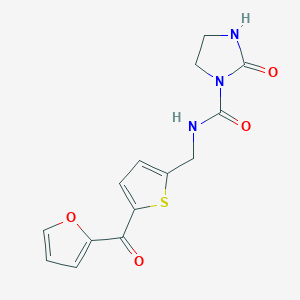 molecular formula C14H13N3O4S B2370106 N-((5-(furan-2-carbonyl)thiophen-2-yl)methyl)-2-oxoimidazolidine-1-carboxamide CAS No. 1797615-73-6