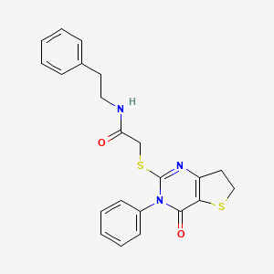molecular formula C22H21N3O2S2 B2370134 2-((4-氧代-3-苯基-3,4,6,7-四氢噻吩并[3,2-d]嘧啶-2-基)硫代)-N-苯乙基乙酰胺 CAS No. 686770-76-3