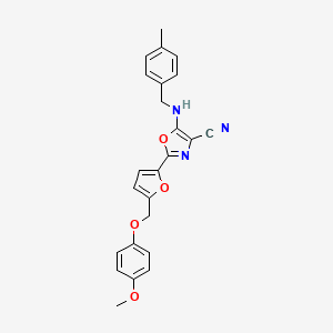 molecular formula C24H21N3O4 B2370138 2-(5-((4-Methoxyphenoxy)methyl)furan-2-yl)-5-((4-methylbenzyl)amino)oxazole-4-carbonitrile CAS No. 946309-29-1