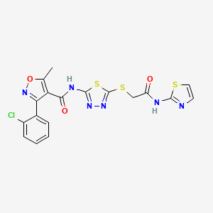 molecular formula C18H13ClN6O3S3 B2370160 3-(2-chlorophenyl)-5-methyl-N-(5-((2-oxo-2-(thiazol-2-ylamino)ethyl)thio)-1,3,4-thiadiazol-2-yl)isoxazole-4-carboxamide CAS No. 391868-57-8