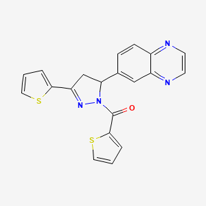 molecular formula C20H14N4OS2 B2370183 (5-(quinoxalin-6-yl)-3-(thiophen-2-yl)-4,5-dihydro-1H-pyrazol-1-yl)(thiophen-2-yl)methanone CAS No. 946202-20-6