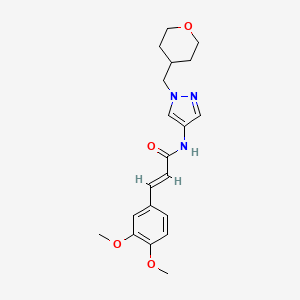 molecular formula C20H25N3O4 B2370225 (E)-3-(3,4-二甲氧基苯基)-N-(1-((四氢-2H-吡喃-4-基)甲基)-1H-吡唑-4-基)丙烯酰胺 CAS No. 1799266-12-8