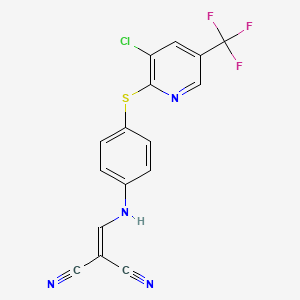 molecular formula C16H8ClF3N4S B2370228 (((4-(3-氯-5-(三氟甲基)-2-吡啶硫基)苯基)氨基)亚甲基)甲烷-1,1-二腈 CAS No. 1024414-83-2