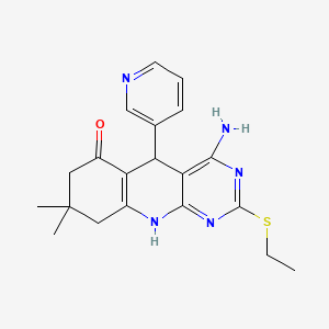 molecular formula C20H23N5OS B2370250 4-amino-2-(ethylsulfanyl)-8,8-dimethyl-5-(pyridin-3-yl)-5,8,9,10-tetrahydropyrimido[4,5-b]quinolin-6(7H)-one CAS No. 877819-01-7