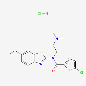 molecular formula C18H21Cl2N3OS2 B2370263 5-chloro-N-(2-(dimethylamino)ethyl)-N-(6-ethylbenzo[d]thiazol-2-yl)thiophene-2-carboxamide hydrochloride CAS No. 1216647-01-6