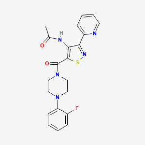 molecular formula C21H20FN5O2S B2370265 N-(5-(4-(2-fluorophenyl)piperazine-1-carbonyl)-3-(pyridin-2-yl)isothiazol-4-yl)acetamide CAS No. 1251620-73-1