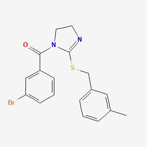 molecular formula C18H17BrN2OS B2370279 (3-bromophenyl)(2-((3-methylbenzyl)thio)-4,5-dihydro-1H-imidazol-1-yl)methanone CAS No. 851803-44-6