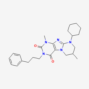 molecular formula C25H33N5O2 B2370287 9-环己基-1,7-二甲基-3-(3-苯基丙基)-6,7,8,9-四氢嘧啶并[2,1-f]嘌呤-2,4(1H,3H)-二酮 CAS No. 877616-52-9