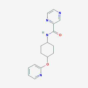 molecular formula C16H18N4O2 B2370289 N-((1r,4r)-4-(pyridin-2-yloxy)cyclohexyl)pyrazine-2-carboxamide CAS No. 2034222-63-2