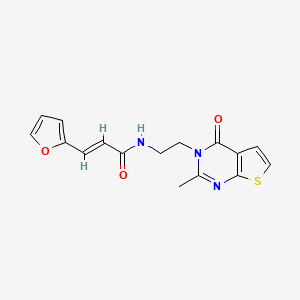 molecular formula C16H15N3O3S B2370295 (E)-3-(furan-2-yl)-N-(2-(2-methyl-4-oxothieno[2,3-d]pyrimidin-3(4H)-yl)ethyl)acrylamide CAS No. 1904616-72-3