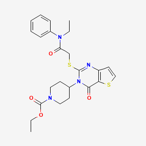 molecular formula C24H28N4O4S2 B2370304 ethyl 4-(2-((2-(ethyl(phenyl)amino)-2-oxoethyl)thio)-4-oxothieno[3,2-d]pyrimidin-3(4H)-yl)piperidine-1-carboxylate CAS No. 1788532-64-8