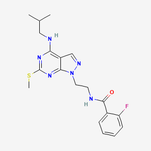molecular formula C19H23FN6OS B2370307 2-fluoro-N-(2-(4-(isobutylamino)-6-(methylthio)-1H-pyrazolo[3,4-d]pyrimidin-1-yl)ethyl)benzamide CAS No. 941985-38-2