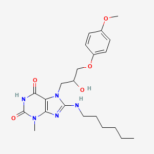 molecular formula C22H31N5O5 B2370313 8-(hexylamino)-7-(2-hydroxy-3-(4-methoxyphenoxy)propyl)-3-methyl-1H-purine-2,6(3H,7H)-dione CAS No. 500149-02-0