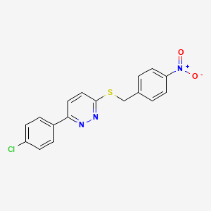 molecular formula C17H12ClN3O2S B2370316 3-(4-Chlorophenyl)-6-((4-nitrobenzyl)thio)pyridazine CAS No. 896053-03-5
