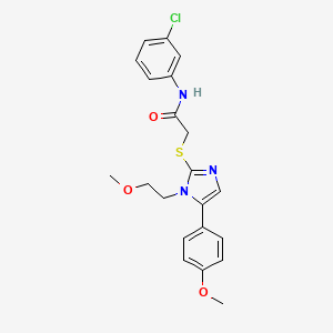 molecular formula C21H22ClN3O3S B2370334 N-(3-chlorophenyl)-2-((1-(2-methoxyethyl)-5-(4-methoxyphenyl)-1H-imidazol-2-yl)thio)acetamide CAS No. 1206988-41-1