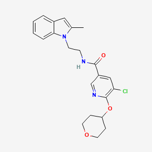 molecular formula C22H24ClN3O3 B2370378 5-chloro-N-(2-(2-methyl-1H-indol-1-yl)ethyl)-6-((tetrahydro-2H-pyran-4-yl)oxy)nicotinamide CAS No. 1903624-94-1