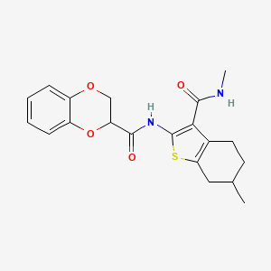 molecular formula C20H22N2O4S B2370380 N-(6-methyl-3-(methylcarbamoyl)-4,5,6,7-tetrahydrobenzo[b]thiophen-2-yl)-2,3-dihydrobenzo[b][1,4]dioxine-2-carboxamide CAS No. 892982-44-4