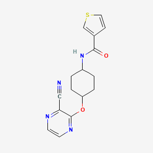 molecular formula C16H16N4O2S B2370384 N-((1r,4r)-4-((3-cyanopyrazin-2-yl)oxy)cyclohexyl)thiophene-3-carboxamide CAS No. 2034580-95-3