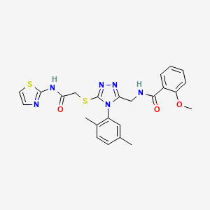 molecular formula C24H24N6O3S2 B2370386 N-((4-(2,5-dimethylphenyl)-5-((2-oxo-2-(thiazol-2-ylamino)ethyl)thio)-4H-1,2,4-triazol-3-yl)methyl)-2-methoxybenzamide CAS No. 309968-10-3