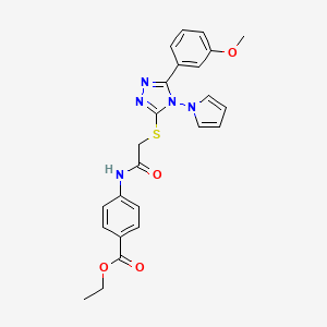 molecular formula C24H23N5O4S B2370391 ethyl 4-[({[5-(3-methoxyphenyl)-4-(1H-pyrrol-1-yl)-4H-1,2,4-triazol-3-yl]sulfanyl}acetyl)amino]benzoate CAS No. 896318-82-4