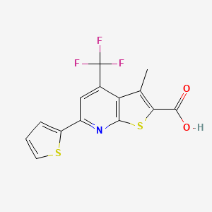 molecular formula C14H8F3NO2S2 B2370414 3-Methyl-6-(thiophen-2-yl)-4-(trifluoromethyl)thieno[2,3-b]pyridine-2-carboxylic acid CAS No. 721893-48-7